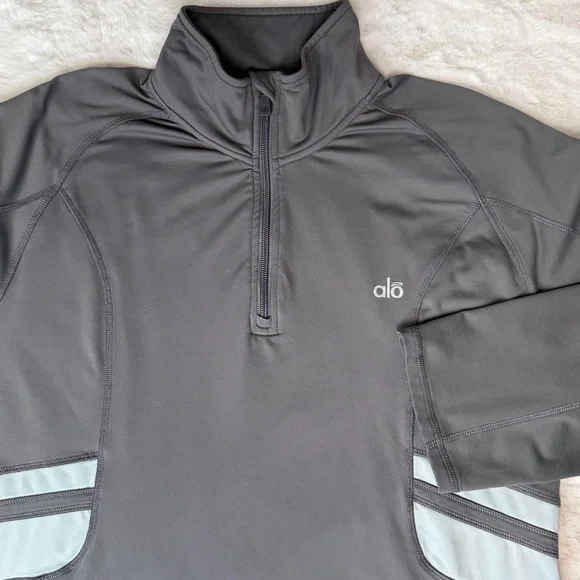 Alo 1/4 Zip CoolFit Pullover Mens XL Gray Stretch Athleisure Gorpcore Read - Picture 1 of 17